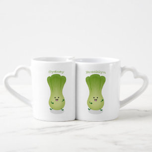 Cute baby bok choy cartoon illustration coffee mug set