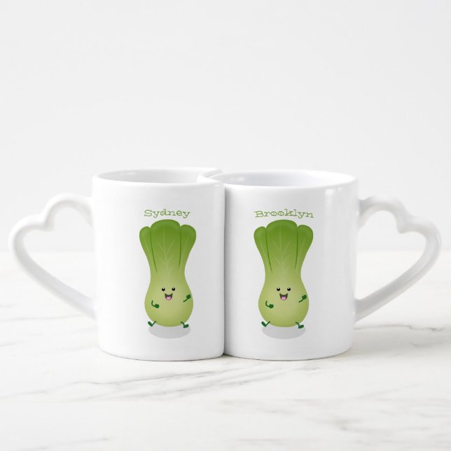 Cute baby bok choy cartoon illustration coffee mug set (Back Nesting)