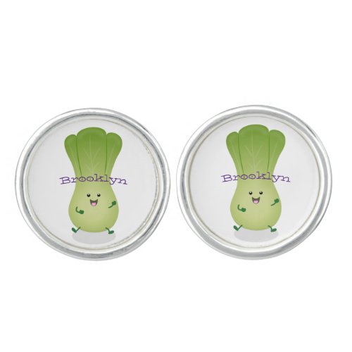 Cute baby bok choy cartoon illustration cufflinks