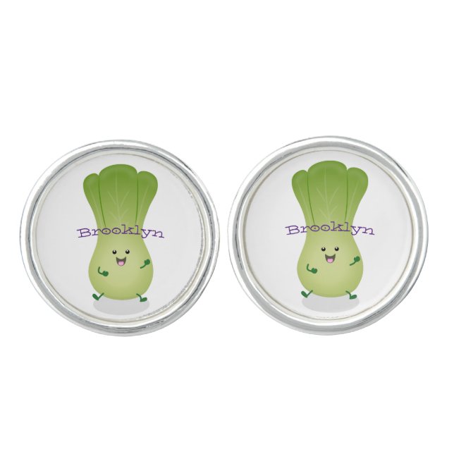 Cute baby bok choy cartoon illustration cufflinks (Front)