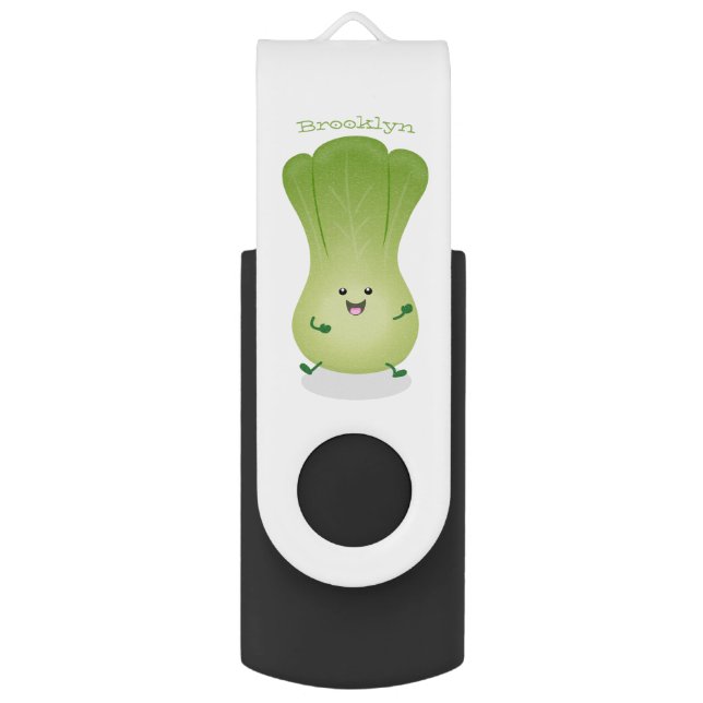 Cute baby bok choy cartoon illustration flash drive (Front Vertical)