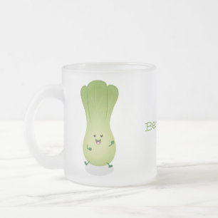 Cute baby bok choy cartoon illustration frosted glass coffee mug