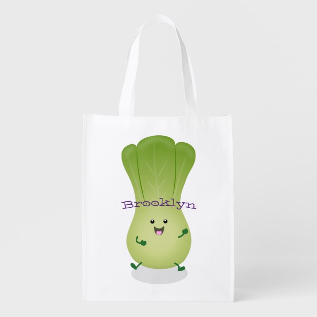 Cute baby bok choy cartoon illustration grocery bag (Front)