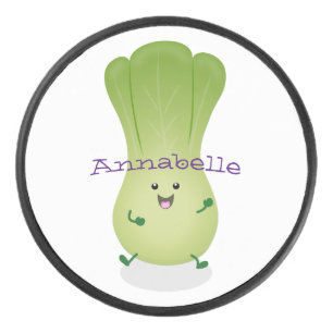 Cute baby bok choy cartoon illustration hockey puck
