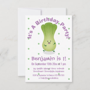 Cute baby bok choy cartoon illustration invitation