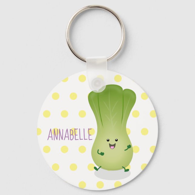 Cute baby bok choy cartoon illustration keychain (Front)
