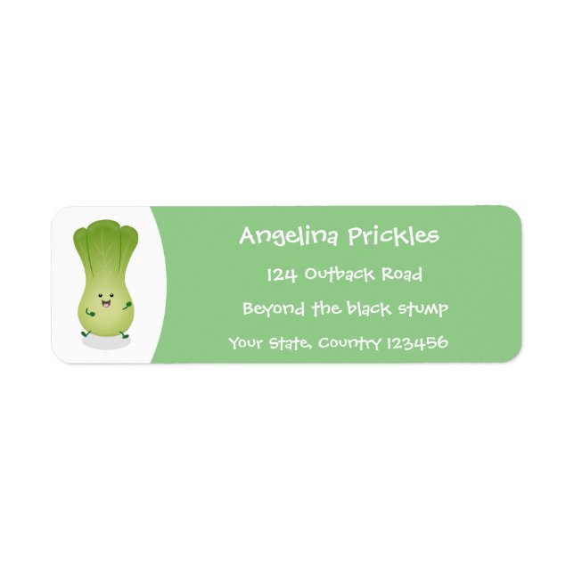 Cute baby bok choy cartoon illustration label (Front)