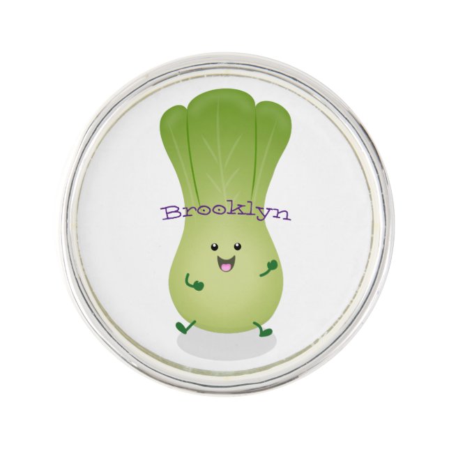 Cute baby bok choy cartoon illustration lapel pin (Front)