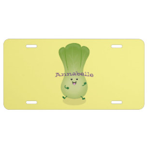 Cute baby bok choy cartoon illustration license plate