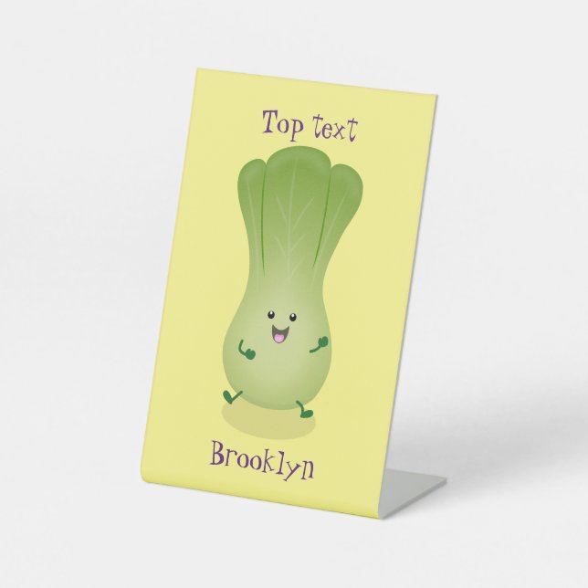 Cute baby bok choy cartoon illustration pedestal sign (Front)