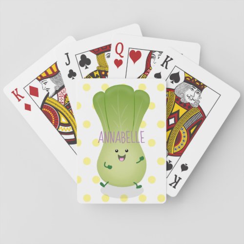 Cute baby bok choy cartoon illustration poker cards