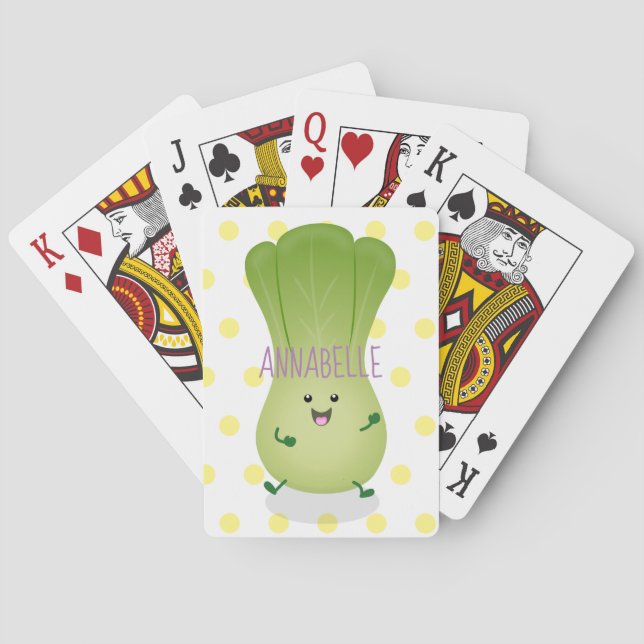 Cute baby bok choy cartoon illustration poker cards (Back)