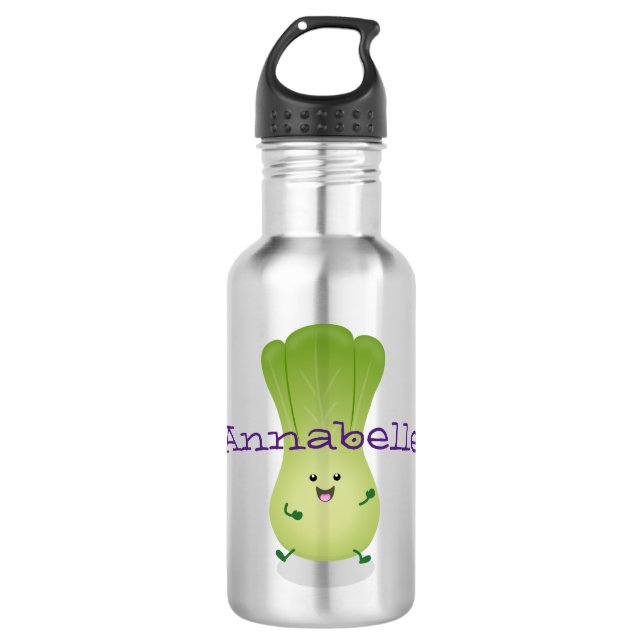 Cute baby bok choy cartoon illustration stainless steel water bottle (Front)