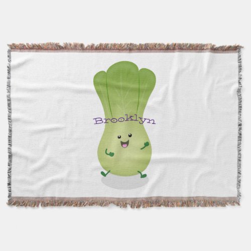 Cute baby bok choy cartoon illustration throw blanket