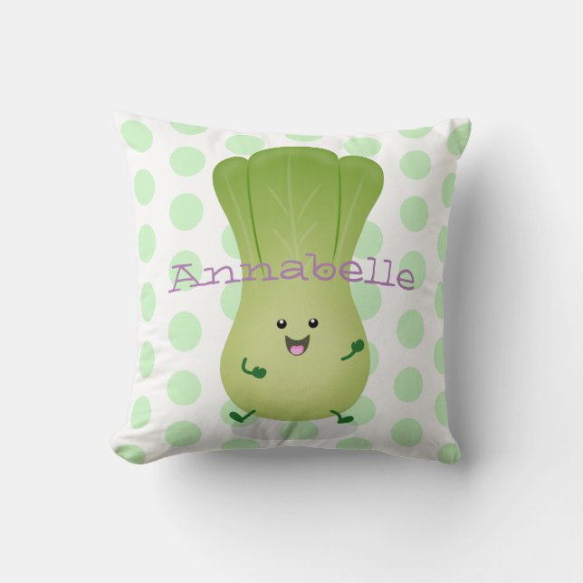 Cute baby bok choy cartoon illustration throw pillow (Front)