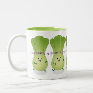 Cute baby bok choy cartoon illustration Two-Tone coffee mug