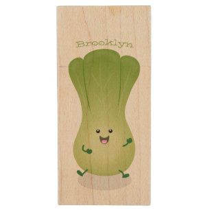 Cute baby bok choy cartoon illustration wood flash drive