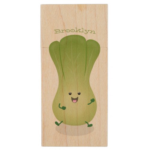 Cute baby bok choy cartoon illustration wood flash drive