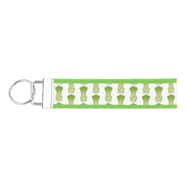 Cute baby bok choy cartoon illustration wrist keychain (Keys on Left)