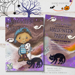 Cute Baby boo, cat & Boy Halloween Party  Invitation