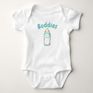 cute baby bottle drinking buddies twin baby bodysuit