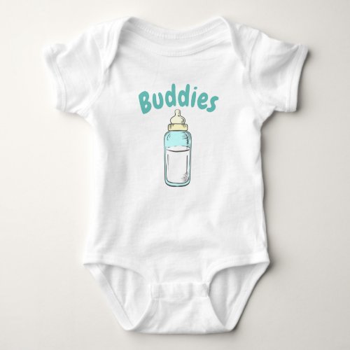 cute baby bottle drinking buddies twin baby bodysuit