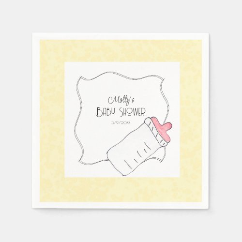 Cute Baby Bottle Hand Drawn Watercolor Baby Shower Napkins