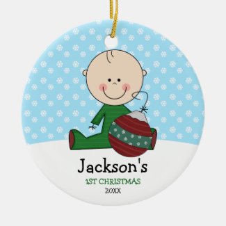 Cute Baby Boy 1st Christmas Personalized Ceramic Ornament