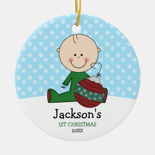 Cute Baby Boy 1st Christmas Personalized Ceramic Ornament Zazzle
