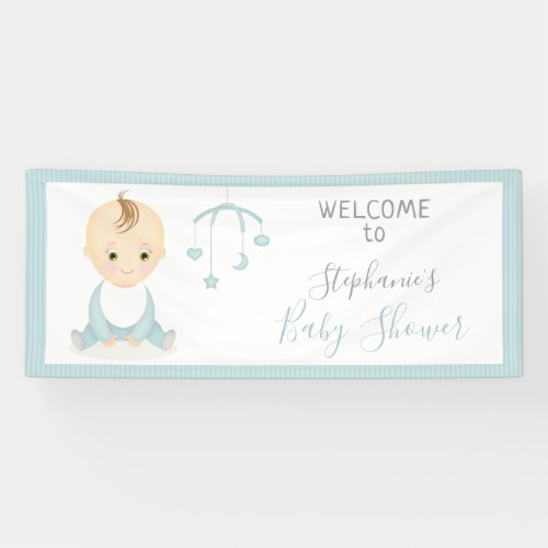 Cute Baby Boy and his Mobile Baby Shower Banner