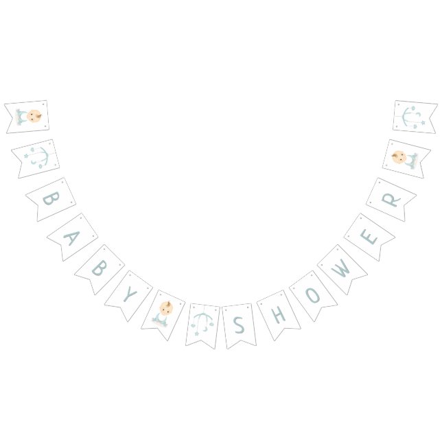 Cute Baby Boy and his Mobile Baby Shower Bunting Flags (All)