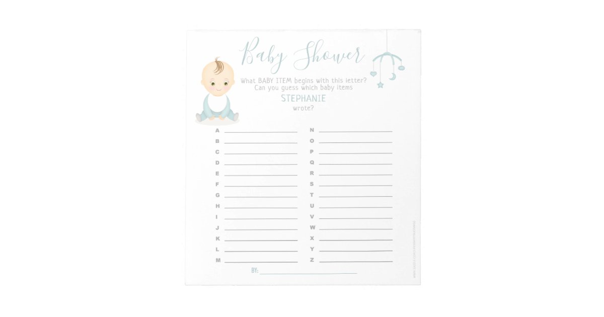 Cute Baby Boy and his Mobile Baby Shower Game Notepad | Zazzle