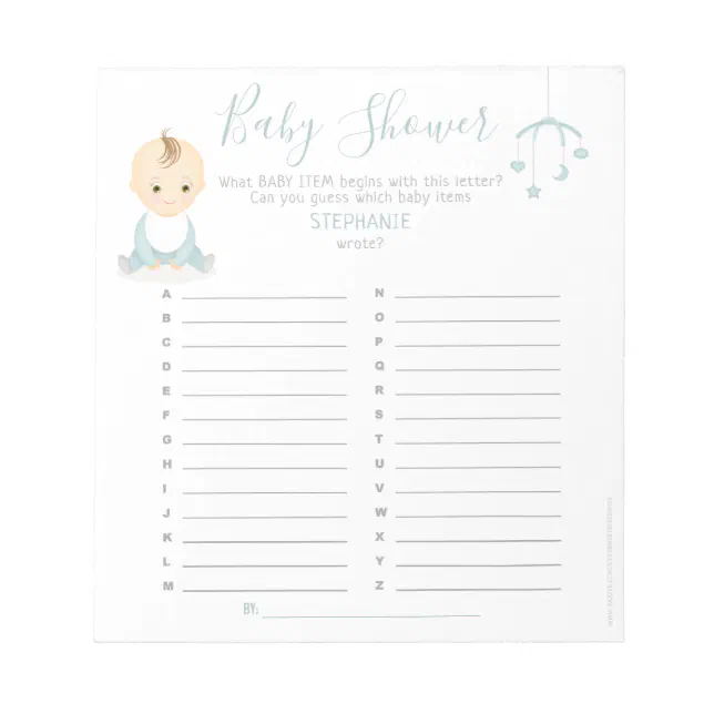 Cute Baby Boy and his Mobile Baby Shower Game Notepad | Zazzle