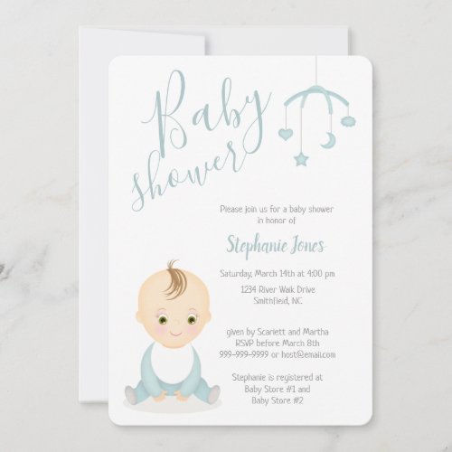 Cute Baby Boy and his Mobile Baby Shower Invitation