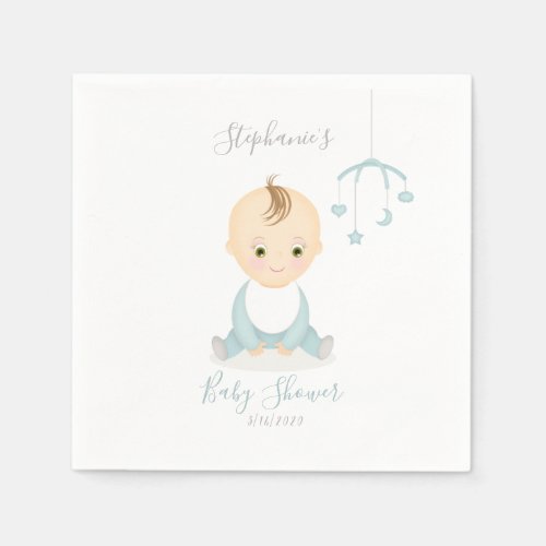 Cute Baby Boy and his Mobile Baby Shower Napkins