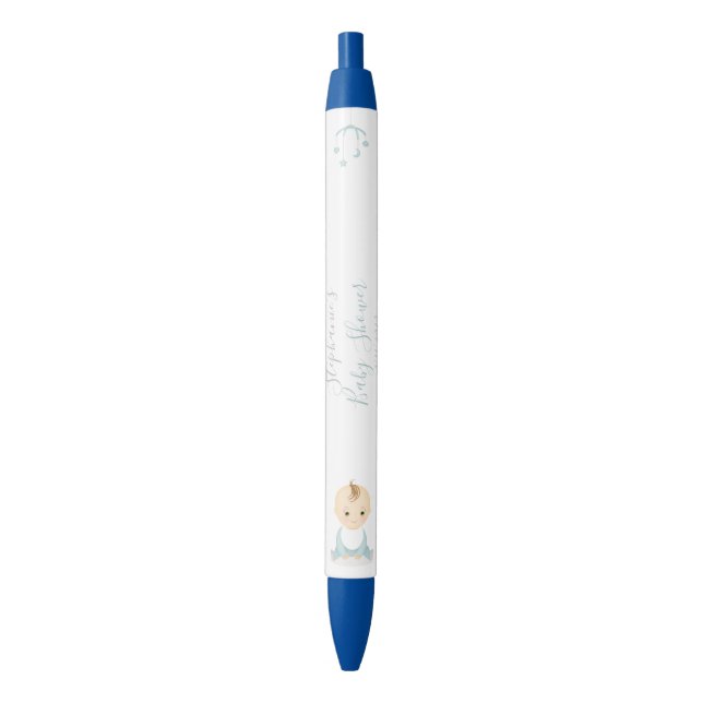 Cute Baby Boy and his Mobile Baby Shower Pen (Front Vertical)