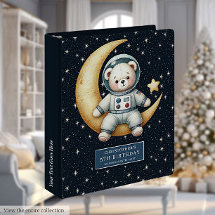 Cute Baby Boy Astronaut Teddy Bear Personalized 3 Ring Binder