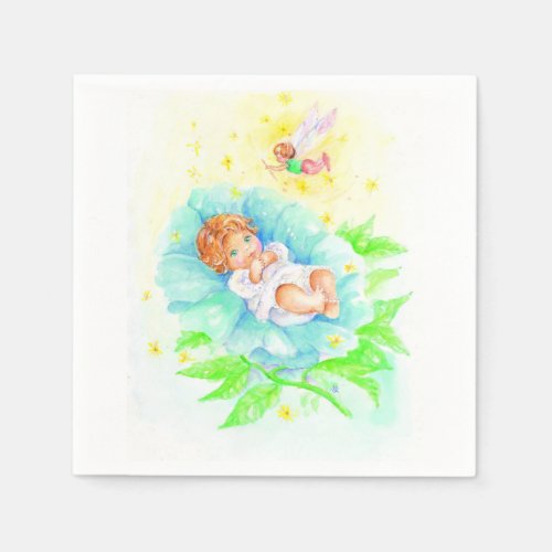 Cute baby boy baptism design napkins