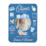 Cute Baby Boy Birth Stats Blue Newborn Modern Magnet