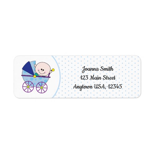 Cute Baby Boy Blue Carriage Cartoon Label