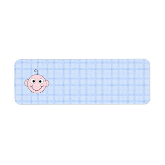 Cute Baby Boy. Blue Check Background. Label