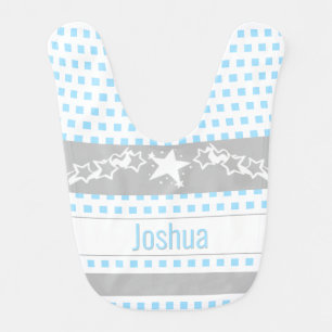 Cute Baby Boy Blue Dots & Stars with Name Bib