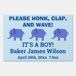 Cute Baby Boy Blue Elephant Honk Wave Sign