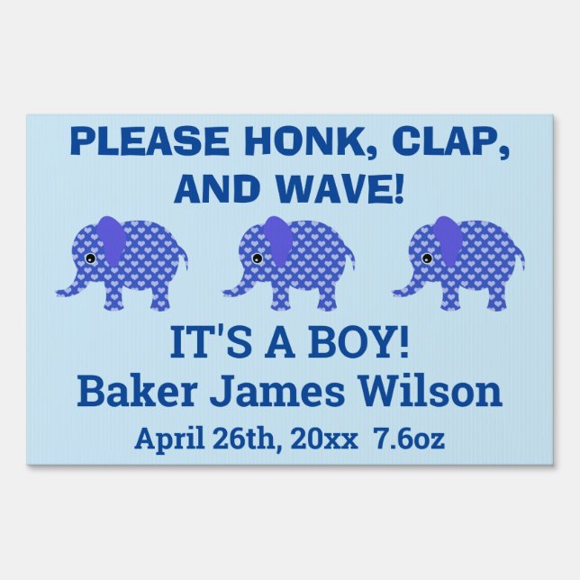 Cute Baby Boy Blue Elephant Honk Wave Sign (Front)