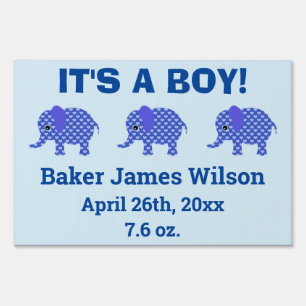 Cute Baby Boy Blue Elephant Sign
