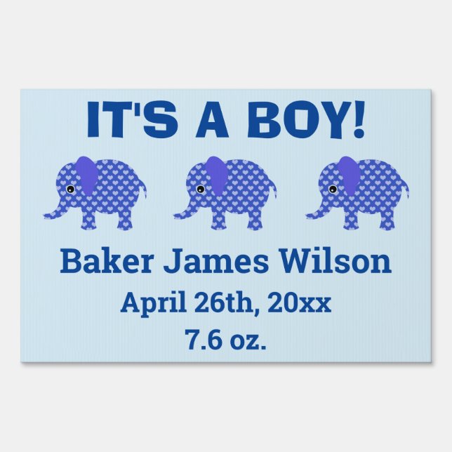 Cute Baby Boy Blue Elephant Sign (Front)