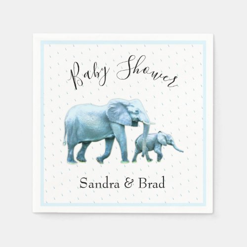 Cute Baby boy blue Elephants Baby Shower Napkins