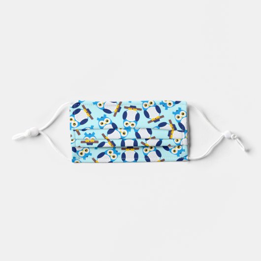 Cute Baby Boy Blue Owls on Branches Kids' Cloth Face Mask (Front, Folded)
