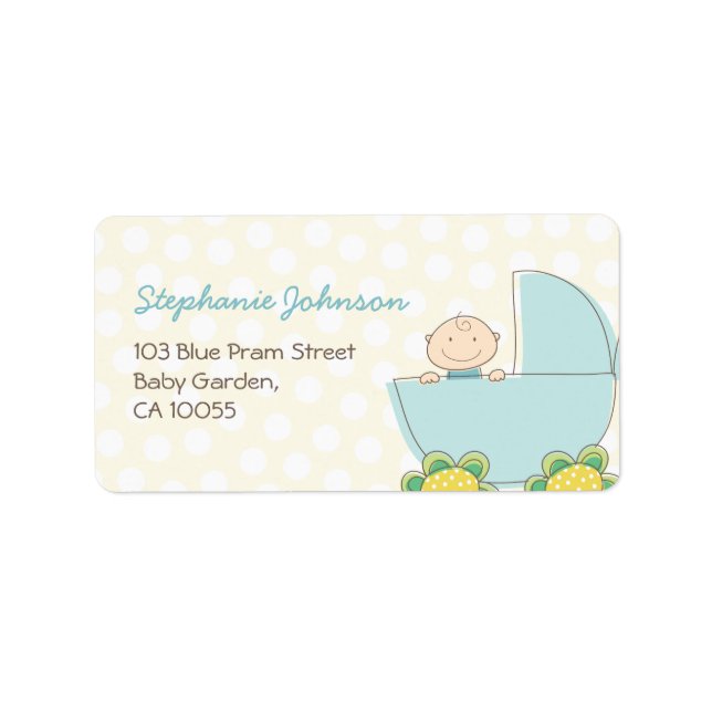 Cute Baby Boy Blue Pram Baby Shower Address Labels (Front)