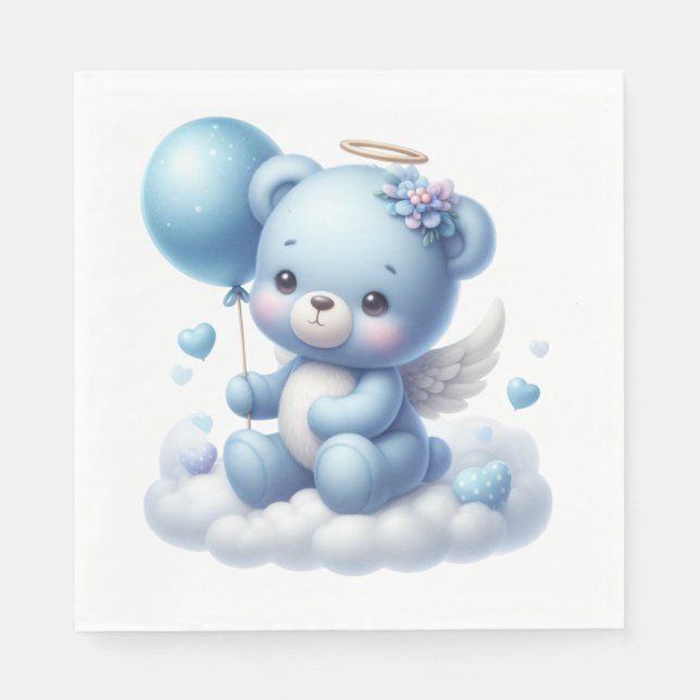 CUTE BABY BOY BLUE TEDDY BEAR WITH BALLOON NAPKINS (Front)